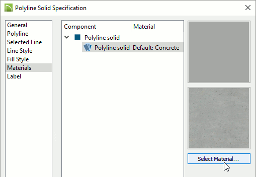 Change the material of the new polyline solid shape