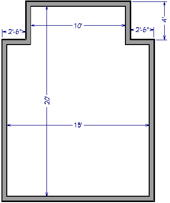 Walls defining bathroom with a four foot bumpout for the shower