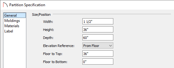 General panel of the Partition Specification