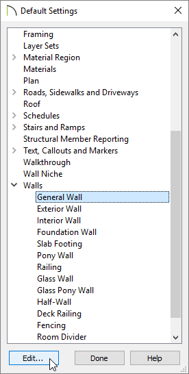 Select the General Wall and click Edit