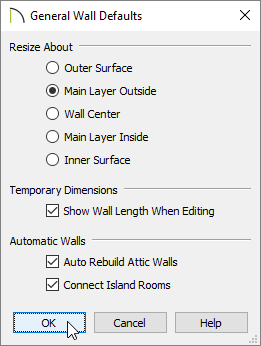 Adjust your General Wall Defaults, then click OK