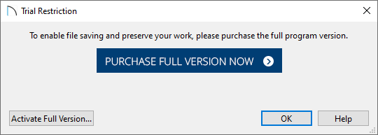 Trial Restriction dialog