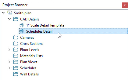 Locating a schedule in a CAD Detail