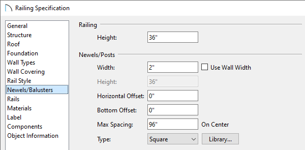 Adjust the Railing Height of the half-wall on the Newels/Balusters panel