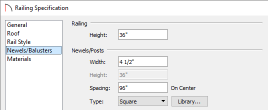 Adjust the Railing Height of the half-wall on the Newels/Balusters panel