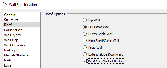 roof cuts wall at bottom check box in wall specification