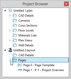 Project Browser Project Browser with Pages expanded to show Page 0 and Page 1