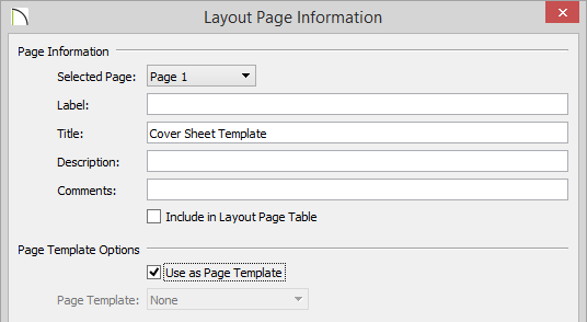 Layout Page Information Layout Page Information with new Title and Use as Page Template option checked