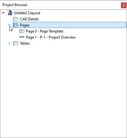 Project Browser Project Browser with Pages expanded to show Page 0 and Page 1