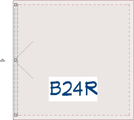 Cabinet panel rotated and placed along the left side of a base cabinet in a floor plan view