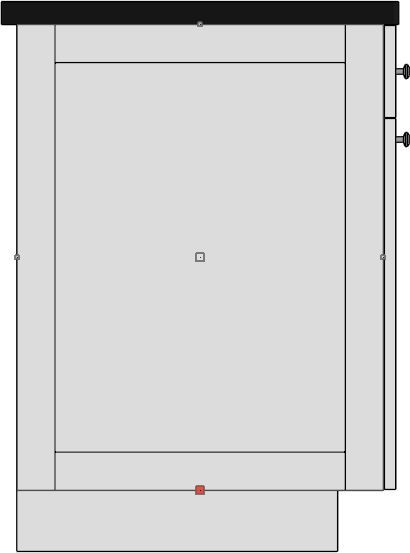 Cross Section/Elevation view looking at a panel placed manually on the left side of a base cabinet