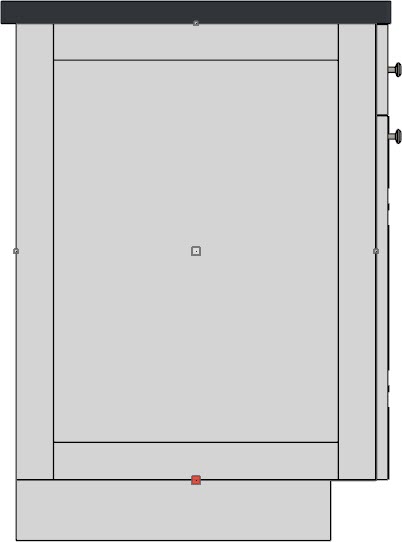 Cross Section/Elevation view looking at a panel placed manually on the left side of a base cabinet