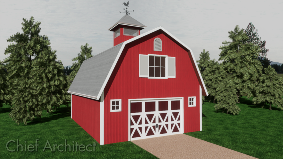 Exterior barn with cupola and weathervane
