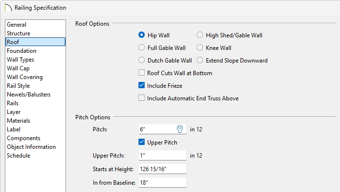 Adjusting the Pitch Options in the Deck Railing Specification dialog