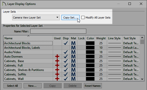 Click on the Copy Set button to create a new layer set