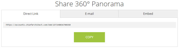 The direct link tab of the Share 360 Panorama dialog