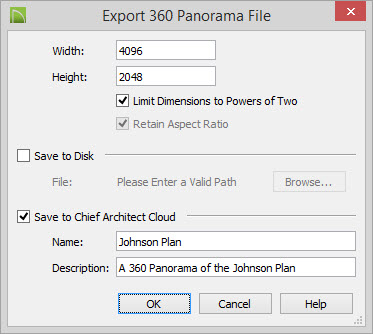 Export 360 Panorama File dialog