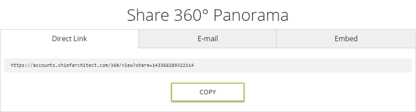 Direct Link tab when sharing a 360° Panorama
