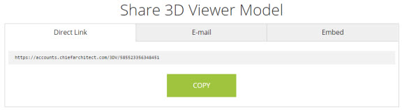 Direct link tab of the share 3D model dialog
