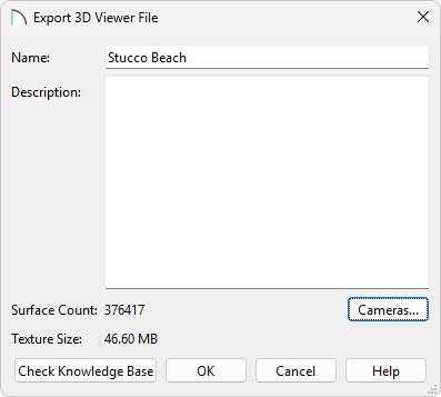 Export 3D Viewer File dialog where a name and description can be set