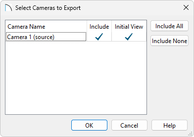 Select Cameras to Export to specify what cameras are exported to the 3D viewer model