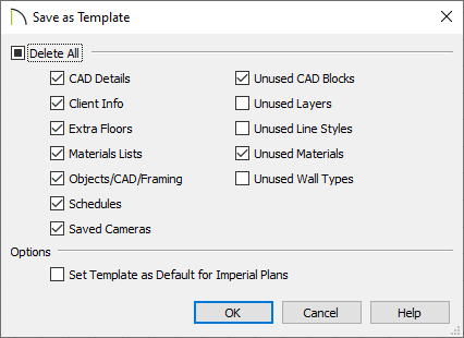 Determine what to delete in the Save as Template dialog box for plan files