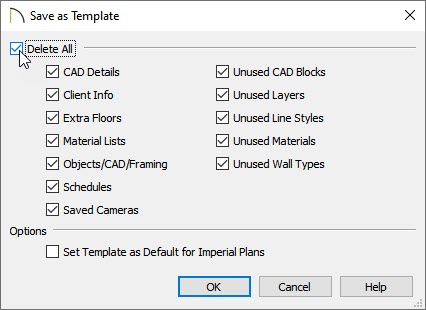 Determine what to delete in the Save as Template dialog box.
