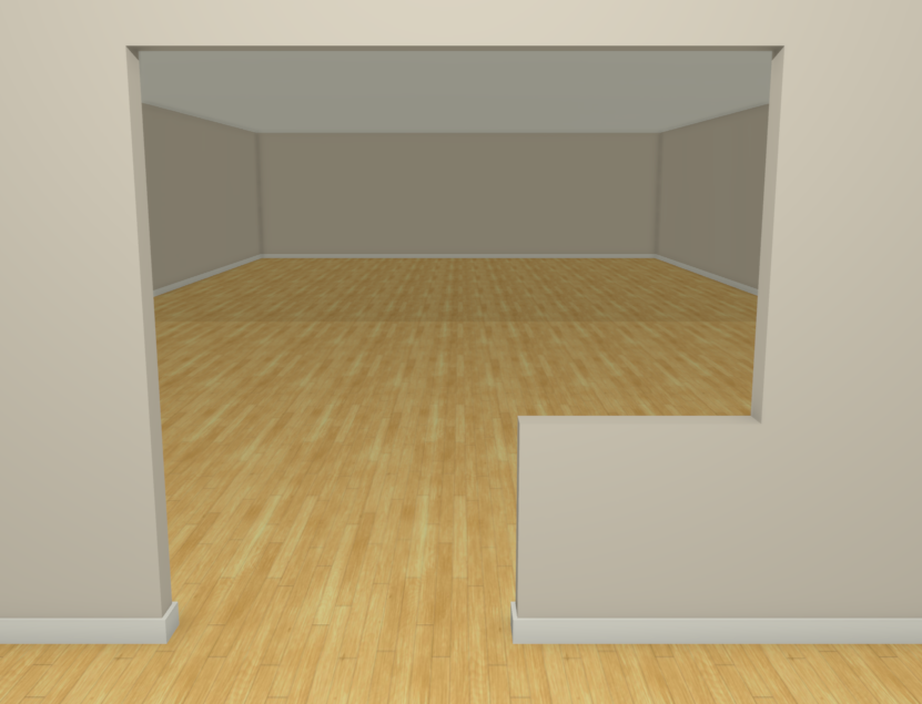 Full camera view looking at a pass-through doorway