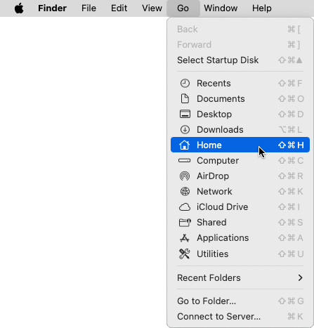 Selecting Home in Go menu