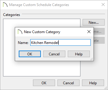 New custom category created called Kitchen Remodel