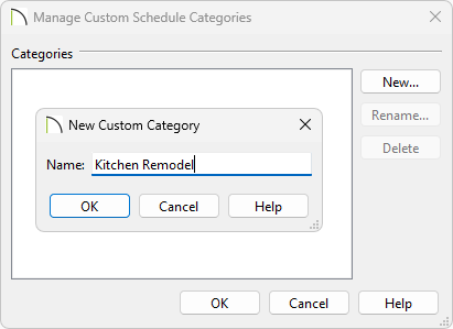 New custom category created called Kitchen Remodel