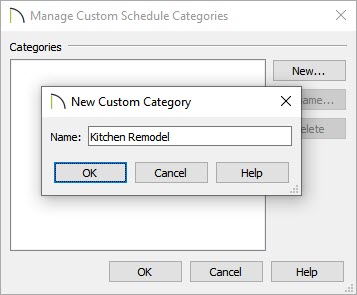 New custom category created called Kitchen Remodel