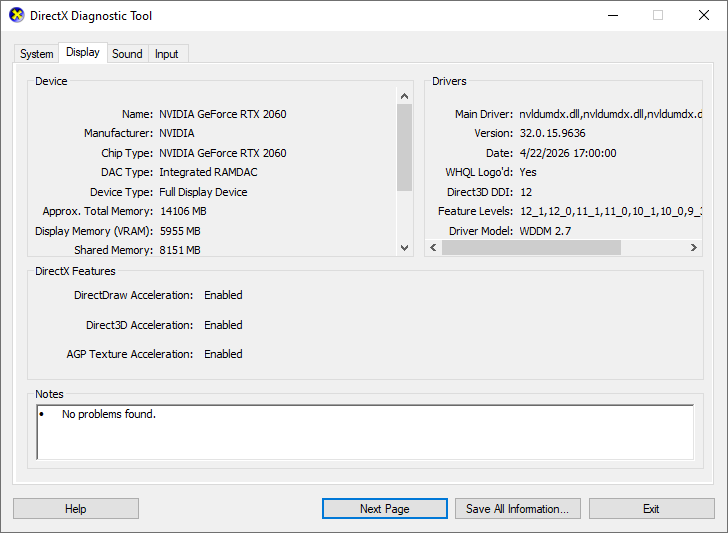 The Display and Render tabs show the video cards that the computer may have