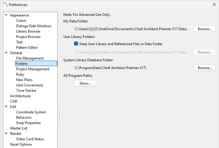 Data folder located on OneDrive.