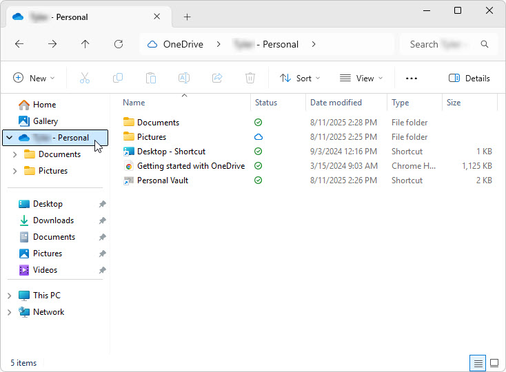 Select OneDrive in the Window's File Explorer.