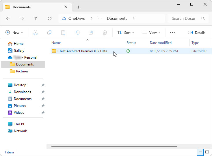 In your OneDrive documents select the X17 Data Folder, right-click, and copy.