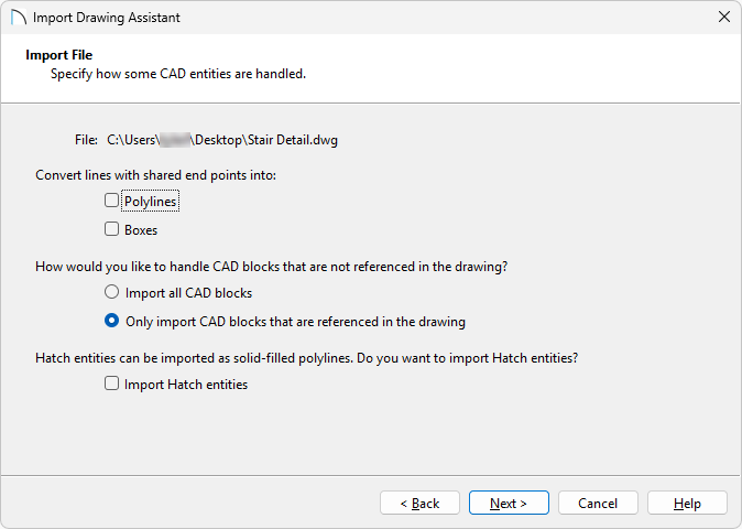 DWG has been selected and is shown on the Select File screen.