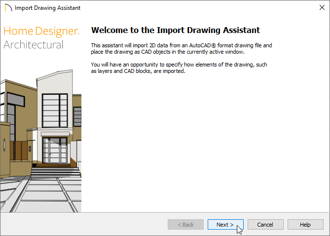 Welcome screen of the Import Drawing Assistant