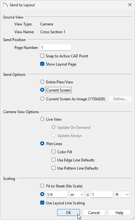 Send to Layout dialog.