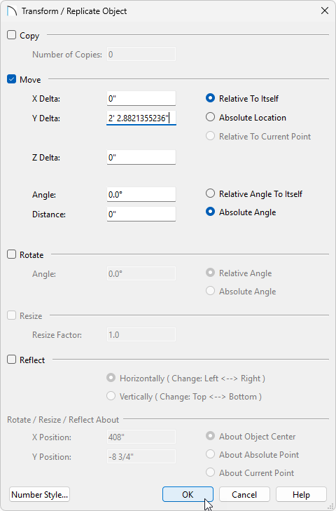 Input the dimension value to move your wall/railing.