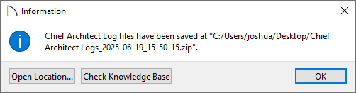 Information dialog that appears when exporting logs