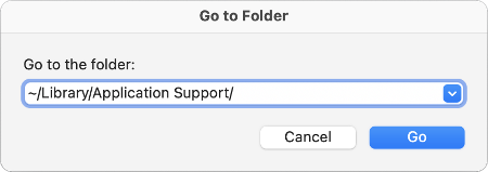 Goto Folder dialog with ~/Library/Application Support/ entered in the field