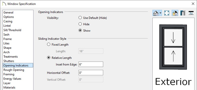 Opening Indicators panel of the Window Specification dialog