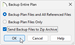 Backup Entire Plan dialog where plan and layout files can be backed up in X16 and prior