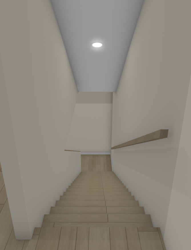 Full camera view showing a sloped ceiling in a stairwell