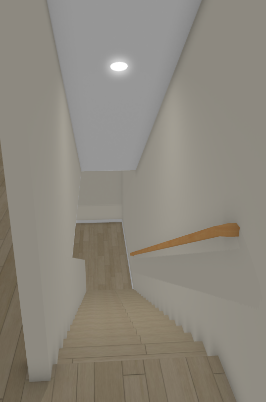 Full camera view showing a sloped ceiling in a stairwell