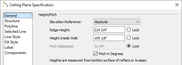 General panel of the Ceiling Plane Specification