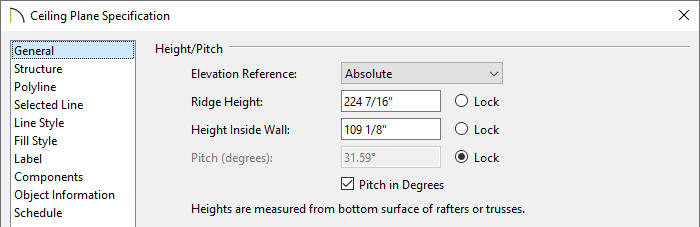 General panel of the Ceiling Plane Specification