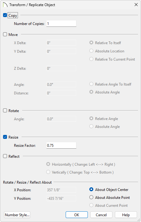 Transform/Replicate Dialog
