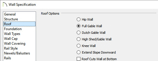 Specifying the end walls as Full Gable Walls